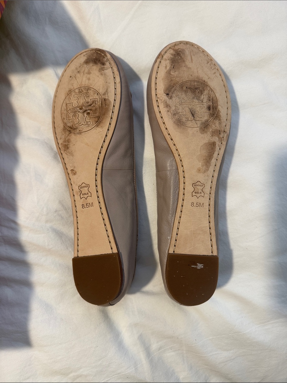 Tory Burch Neutral Taupe Leather Ballet Flats - Picture 4 of 5